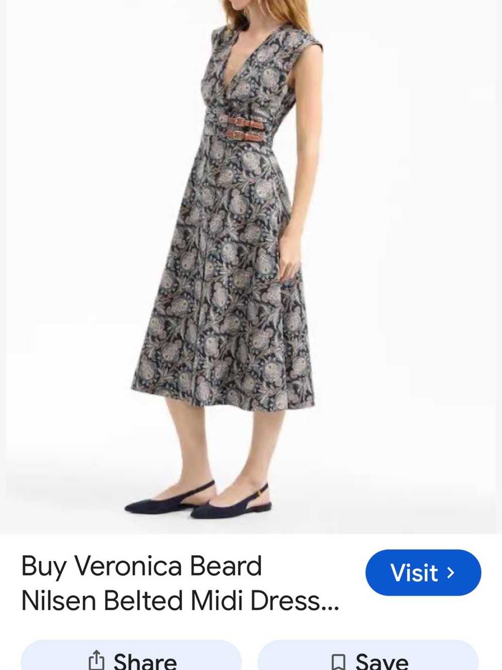 Veronica Beard Navy Paisley A-Line Midi Skirt with Contrast Belts